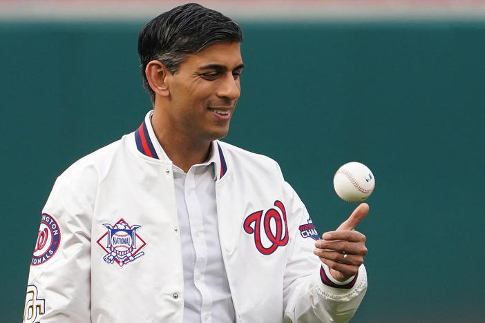 Britain's Prime Minister Rishi Sunak appeared as a guest at a Washington Nationals baseball game on Wednesday.