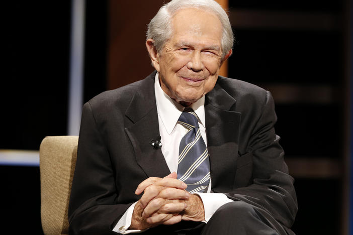 Pat Robertson speaks during a forum at Regent University in Virginia Beach, Va., in 2015. Robertson was a religious broadcaster who turned a tiny Virginia station into the global Christian Broadcasting Network, tried a run for president and helped make religion central to Republican Party politics in America through his Christian Coalition.