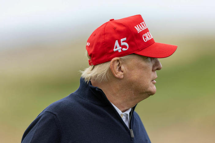 Former President Donald Trump is pictured during a round of golf on May 2 in Turnberry, Scotland. On Friday, the Justice Department special counsel announced that Trump has been indicted related to the handling of classified documents.