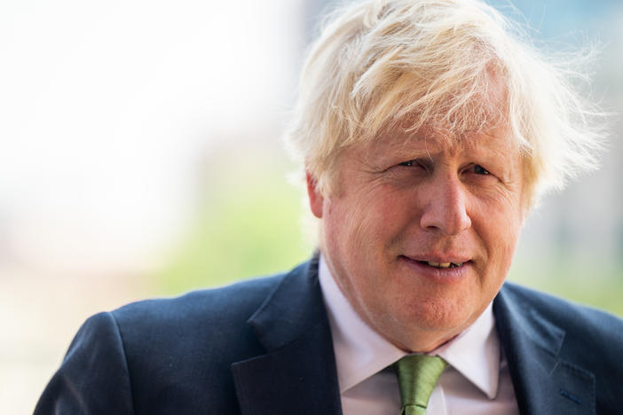 Former U.K. Prime Minister Boris Johnson looks on during a tour after a meeting with Gov. Greg Abbott at the Texas State Capitol on May 23, 2023 in Austin. Johnson announced Friday that he's stepping down from his seat in Parliament.