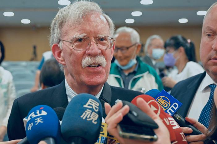 Former U.S. national security adviser John Bolton speaks to members of the media in Taipei in April.