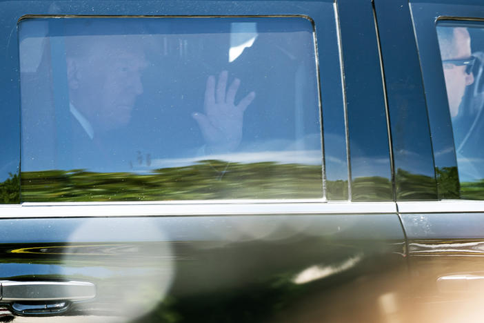 Former President Trump arrives to the Wilkie D. Ferguson Jr. United States Courthouse in Miami on Tuesday.