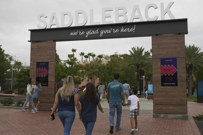 Congregants arrive at Saddleback Church in Lake Forest, Calif. The megachurch founded by Rick Warren was one of two churches affected by a vote Wednesday at the Southern Baptist Convention's annual meeting.