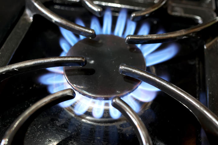 Flames burn on a natural gas-burning stove in Chicago on Jan. 12. New research from Stanford University show gas stoves emit benzene, which is linked to cancer.