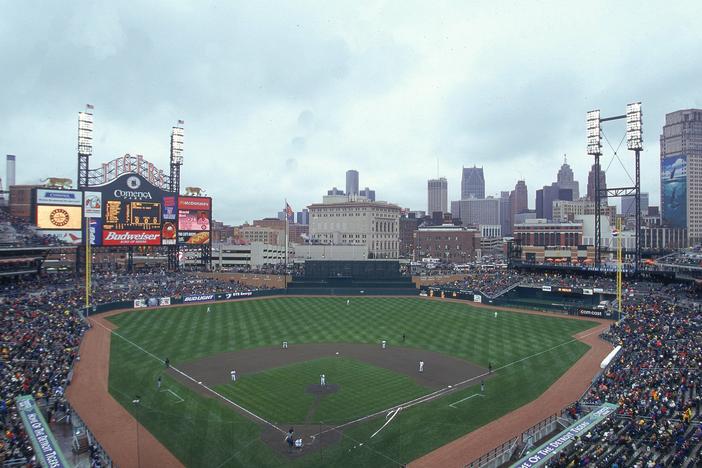 This is a general view of Comerica Park, where the Detroit Tigers play.