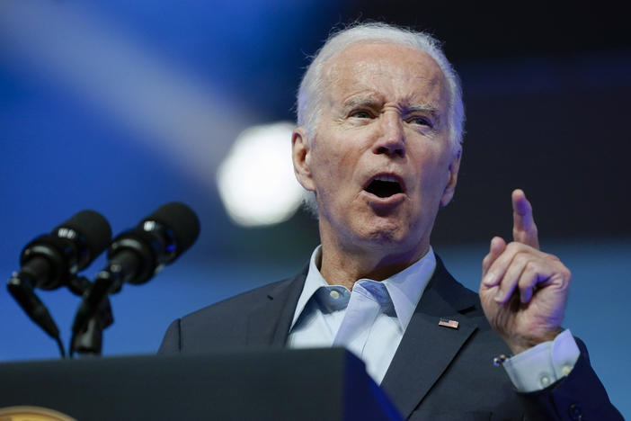 President Joe Biden speaks at a political rally at the Philadelphia Convention Center in Philadelphia, Saturday, June 17, 2023.