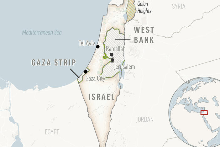 This is a locator map of Israel and the Palestinian Territories.