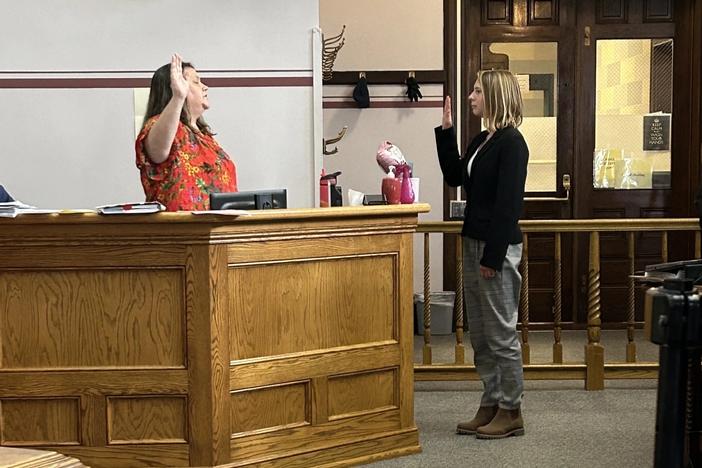 Eva Lighthiser, 17, is sworn in to take the stand last week during the first day of a youth-led legal challenge of Montana's climate policies.