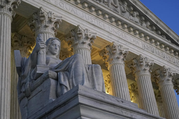 Light illuminates part of the Supreme Court building on Capitol Hill in Washington, D.C., Nov. 16, 2022.