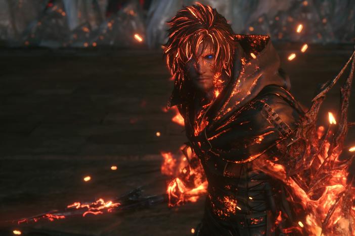 Protagonist Clive, who wields elemental magic and can transform into a gigantic Eikon under the right conditions.