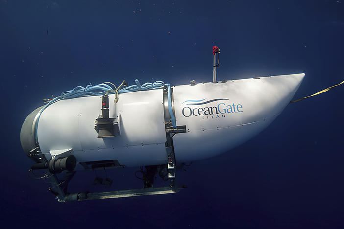 This photo provided by OceanGate Expeditions shows a submersible vessel named Titan used to visit the wreckage site of the Titanic.