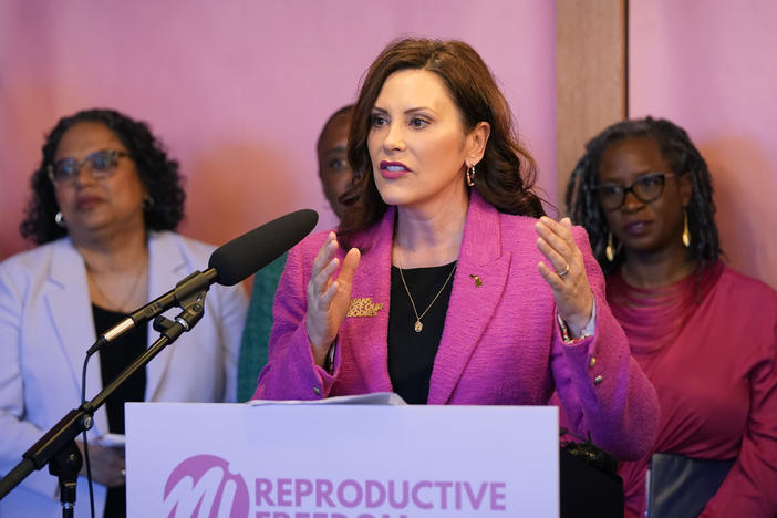 Michigan Gov. Gretchen Whitmer discusses abortion rights on April 5, 2023 — an issue she says motivated voters in her state in the 2022 midterm elections.