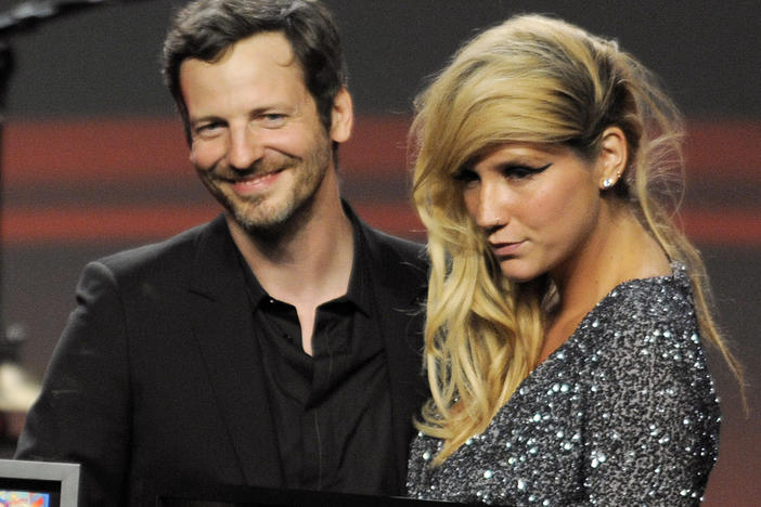 Lukasz "Dr. Luke" Gottwald (left) poses with singer Kesha after receiving his award at the 28th Annual ASCAP Pop Music Awards in Los Angeles on April 27, 2011.