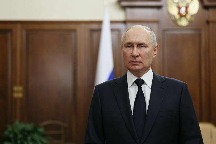 Russia's President Vladimir Putin addresses the nation in Moscow on June 26.
