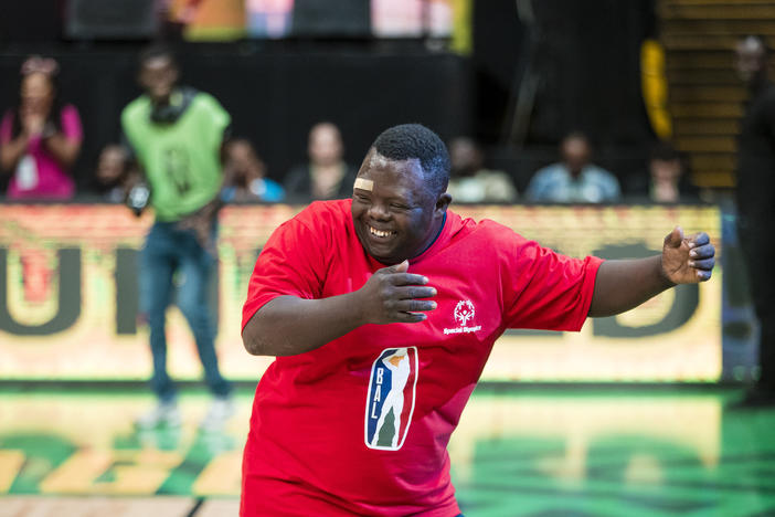Ablaye Ndiaye celebrates during a basketball game in Dakar, Senegal on March 11, 2023. His celebratory dances during games at this year's Special Olympics have become iconic enough to make the highlight reels. "Ablaye provides the team with energy, he brings joy. He's basically the face of the team," said Yoro Ndiaye, team Senegal's basketball coach.