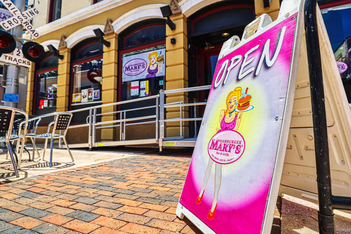 The popular restaurant chain Hamburger Mary's, which features drag waitresses and family-friendly drag performances, has won a legal battle after filing a lawsuit against Florida's drag show ban. The chain's Orlando, Fla., restaurant is seen on June 13.