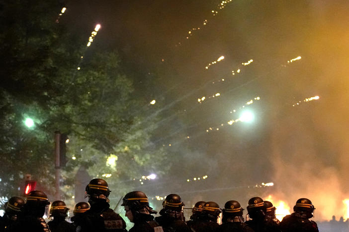 Police forces clash with youths in Nanterre, outside Paris, Thursday, June 29, 2023. The death of a 17-year-old by police during a traffic check Tuesday in the Paris suburb of Nanterre elicited nationwide concern and widespread messages of indignation and condolences.