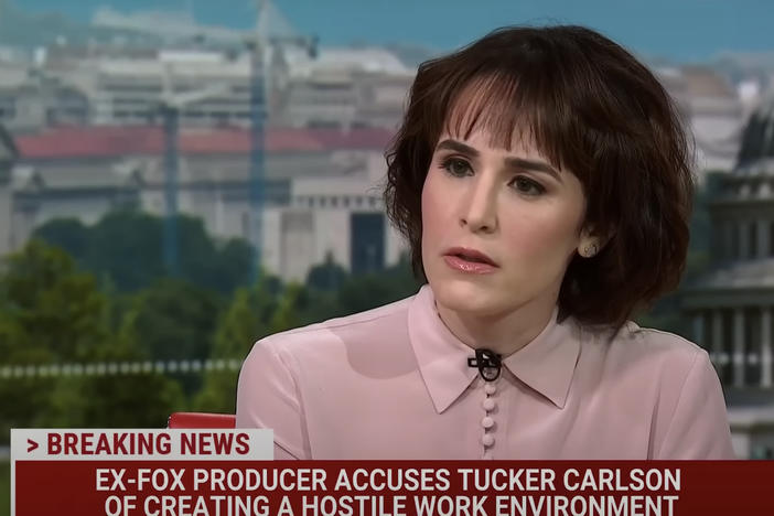 Former Fox News producer Abby Grossberg, seen here in an interview on MSNBC, alleged there was a hostile environment riven by sexism and antisemitism when she worked on Tucker Carlson's show.