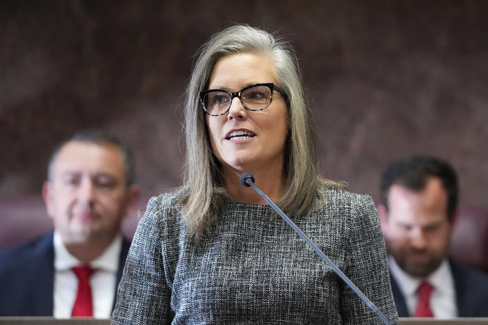 Democratic Arizona Gov. Katie Hobbs delivers her State of the State address at the Arizona Capitol in Phoenix, Jan. 9, 2023. Adults in Arizona can now obtain contraceptive medications over the counter at a pharmacy without a doctor's prescription under a governor's order announced Thursday, July 6, 2023. (AP Photo/Ross D. Franklin, File)