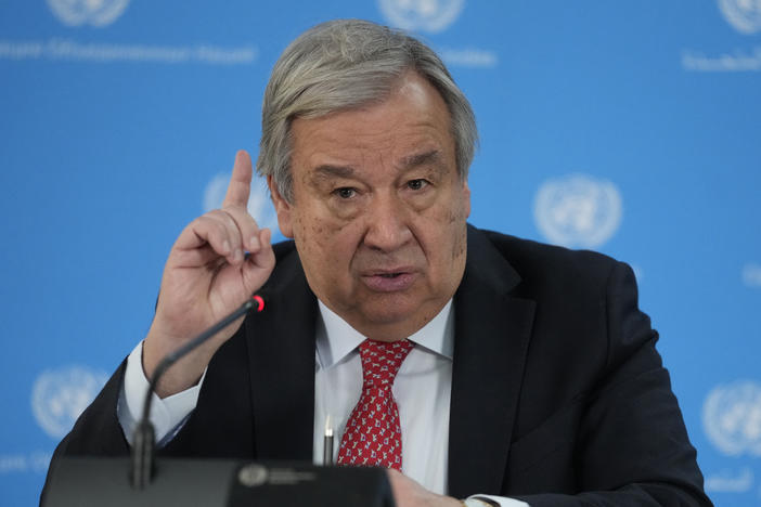 U.N Secretary-General Antonio Guterres is pictured in Nairobi, Kenya in May. Guterres says Sudan is on the brink of a "full-scale civil war," as fierce clashes between rival generals continued unabated Sunday in the capital, Khartoum.