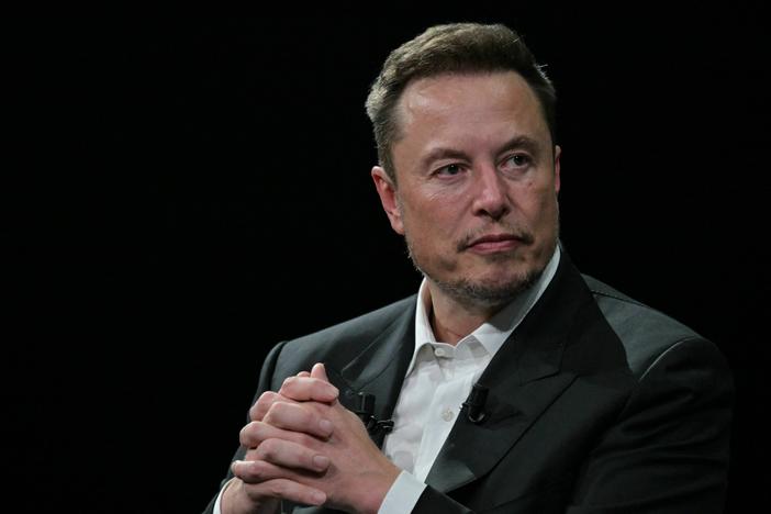 Elon Musk looks on during his visit to the Vivatech technology startups and innovation fair at the Porte de Versailles exhibition center in Paris on June 16.