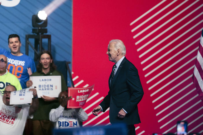President Biden arrives at a political rally in Philadelphia on June 17. He has increasingly cast his climate program as a jobs program as his reelection campaign heats up.