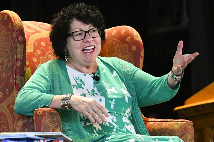 Supreme Court Justice Sonia Sotomayor addresses attendees of an event in 2019 promoting her new children's book in Decatur, Ga.