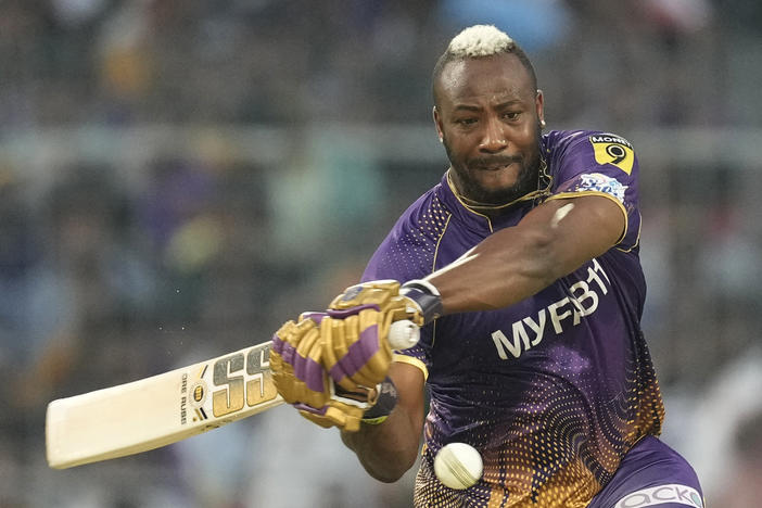The Kolkata Knight Riders' Andre Russell plays a shot during Indian Premier League cricket match in Kolkata on April 29. Russell is a player on Major League Cricket's Los Angeles Knight Riders.