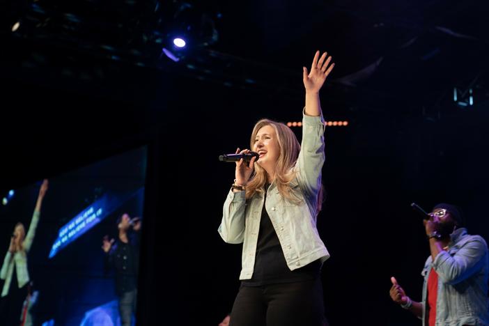 Marlena Bhame sings during a "Worship Night" event at Liquid Church in Parsippany, N.J., in November.
