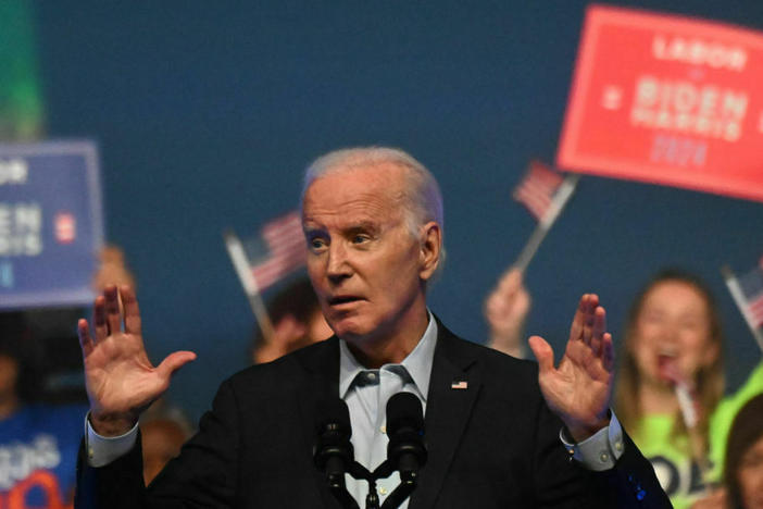 President Biden addresses union workers on June 17 in Philadelphia. His campaign announced fundraising numbers for April through June on Friday.