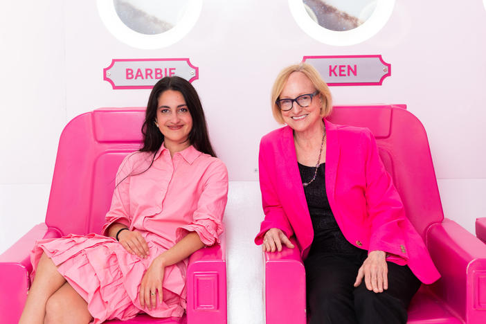 Co-hosts Antonia Cereijido and M.G. Lord at the World of Barbie exhibit in Santa Monica, Calif.