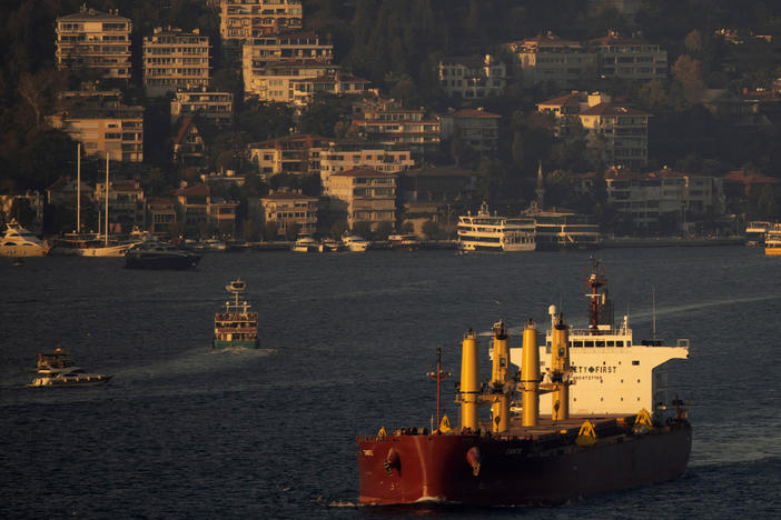 A ship carrying grain from Ukraine arrives in Istanbul, Turkey in Nov. 2022. On Monday, Russia again said it would pull out of the U.N.-backed deal.