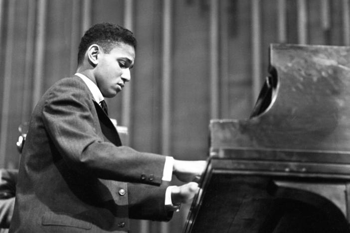 Pianist André Watts, age 16, in rehearsal with the New York Philharmonic for one of Leonard Bernstein's Young People's Concerts.