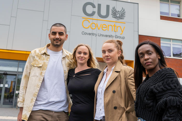 Ashkan Bahgozen, Helen Kinchin, Monika Myslewska and Mabel Makombore are all studying at CU Coventry. Students at the university can start at any of six times during the year, take one subject at a time for the same four hours every weekday and get a bachelor's degree in three years.
