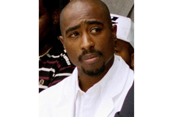 Rapper Tupac Shakur, pictured here in Los Angeles in August 1996, was fatally injured in a drive-by shooting, a case that's never been solved.