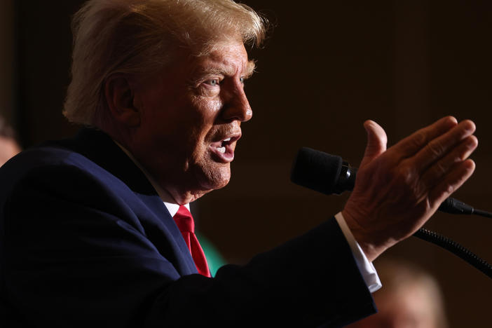 Former President Donald Trump speaks to supporters during a Farmers for Trump campaign event in Council Bluffs, Iowa on July 7.