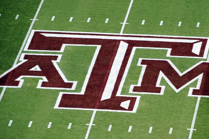 Texas A&M University announced Friday that its school president has resigned after a Black journalist's celebrated hiring at one of the nation's largest campuses unraveled over pushback of her diversity and inclusion work. Here, the Texas A&M logo on Kyle Field is seen before an NCAA college football game against Florida, in College Station, Texas, Sept. 8, 2012.
