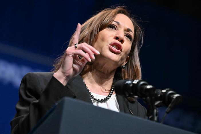 Vice President Harris addresses a Pennsylvania Democratic Party reception in Philadelphia on Oct. 28, 2022. On Friday, Harris called Florida's new education standards insulting and misleading.