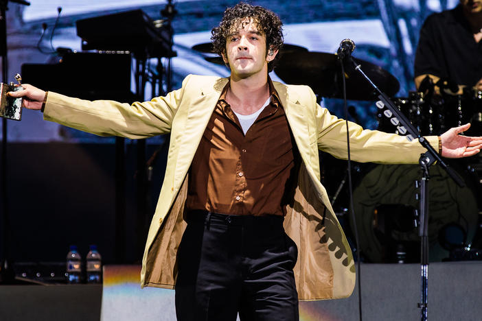 Matty Healy of The 1975 performs live on stage during day two of Lollapalooza Brazil on March 25.