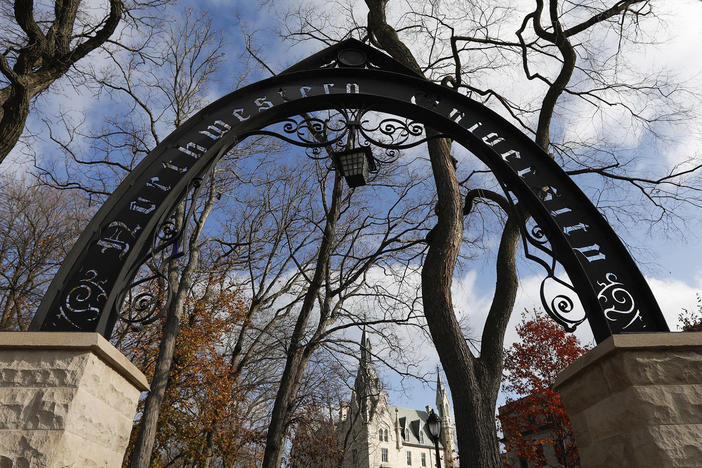 A former volleyball player has filed a lawsuit alleging hazing took place within Northwestern University's women's volleyball team. The Weber Arch at Northwestern University is pictured in 2020, in Evanston, Ill.