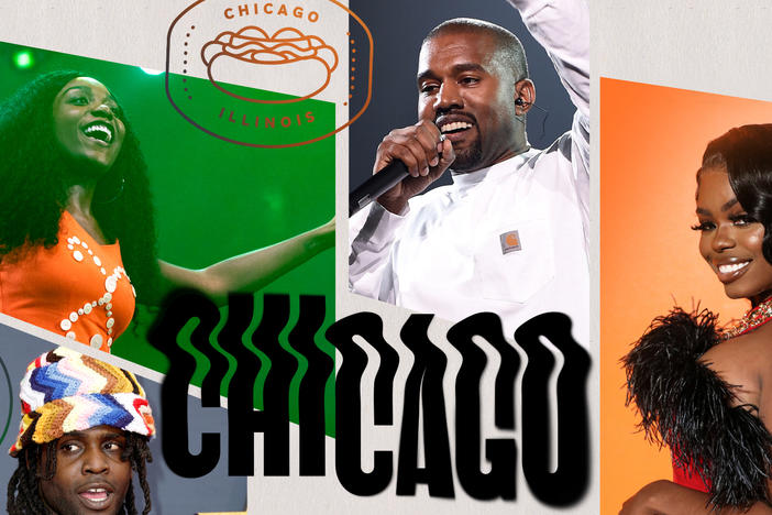 Noname, Chief Keef, Kanye West, and Dreezy. Collage by Jackie Lay / NPR.