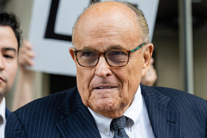 Rudy Giuliani, former lawyer to Donald Trump, exits federal court in Washington, D.C., on May 19.