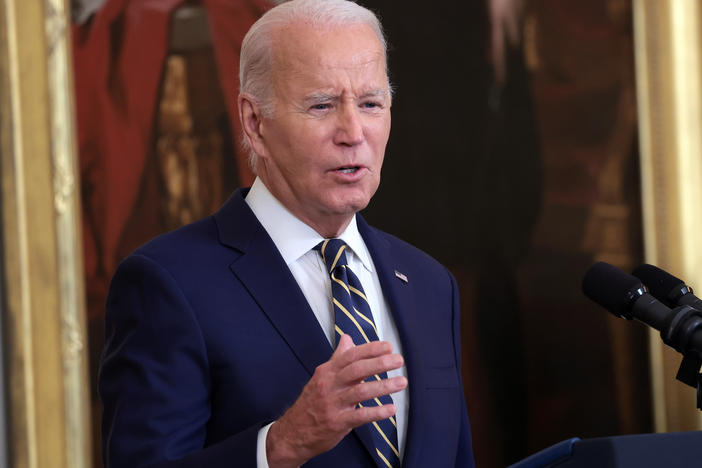 President Biden delivers remarks on expanding access to mental health care in the East Room at the White House on Tuesday.