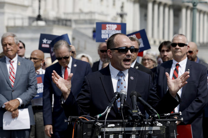 Rep. Bob Good, R-Va., speaks at a news conference outside the U.S. Capitol on July 25.