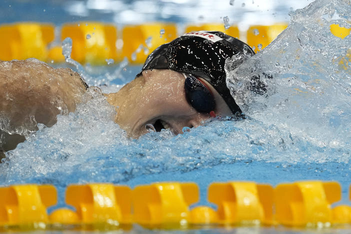 Katie Ledecky of the U.S. competes during the women's 800m freestyle final at the World Swimming Championships in Fukuoka, Japan, on Saturday.