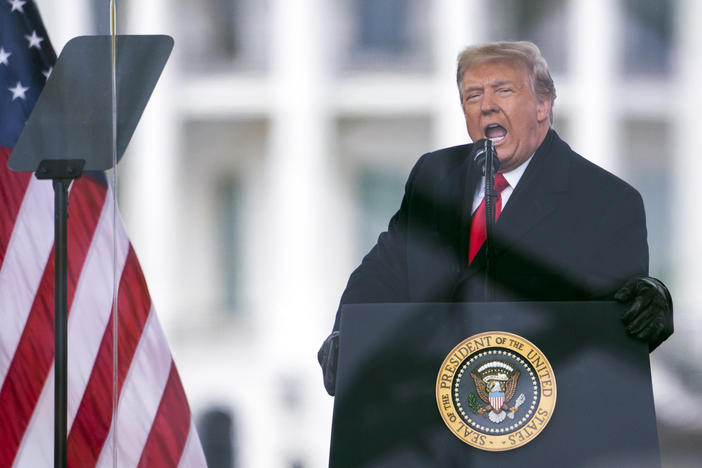 Then-President Donald Trump speaks during a rally protesting the certification of Joe Biden as the next president on Jan. 6, 2021.