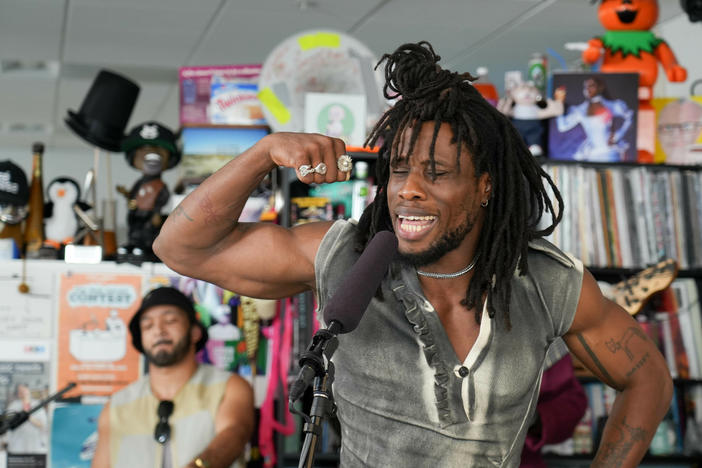 Obongjayar performs a Tiny Desk concert at NPR Music in Washington, D.C.