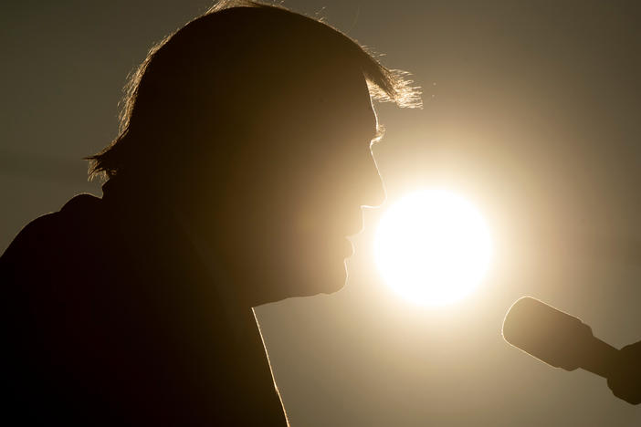 Donald Trump speaks during a Make America Great Again rally at La Crosse Fairgrounds Speedway on October 27, 2020, in West Salem, Wisconsin.