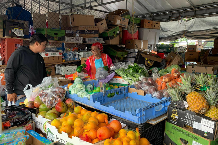 Bessy Hernandez, 73, sells fruits and vegetables at the Tropicana Flea Market produce stand. Hernandez's sales have dropped 40 percent in recent months as a result of the new Florida immigration law.
