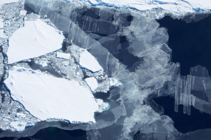 Young and old sea ice floats off the coast of Antarctica.